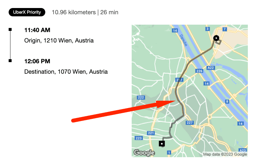 Sample Uber trip summary