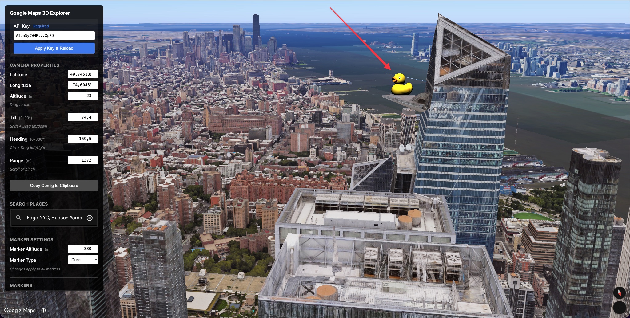 Custom 3D glTF model rendered on Google Maps 3D using Model3DElement